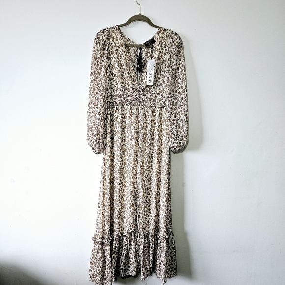 MINKPINK Floral Maxi Dress in Cream and Brown - Picture 2 of 5